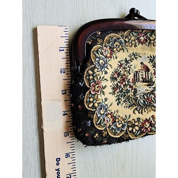 PURSE/MAKUP BAG/CLUTCH-Tapestry-Beige-Black-Snap Closure - Picture 10 of 11